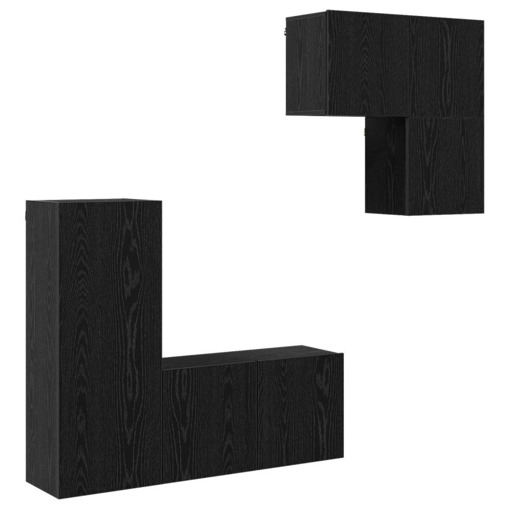 Mobile TV 4 pz Rovere Nero Legno ingegnerizzato 3402766