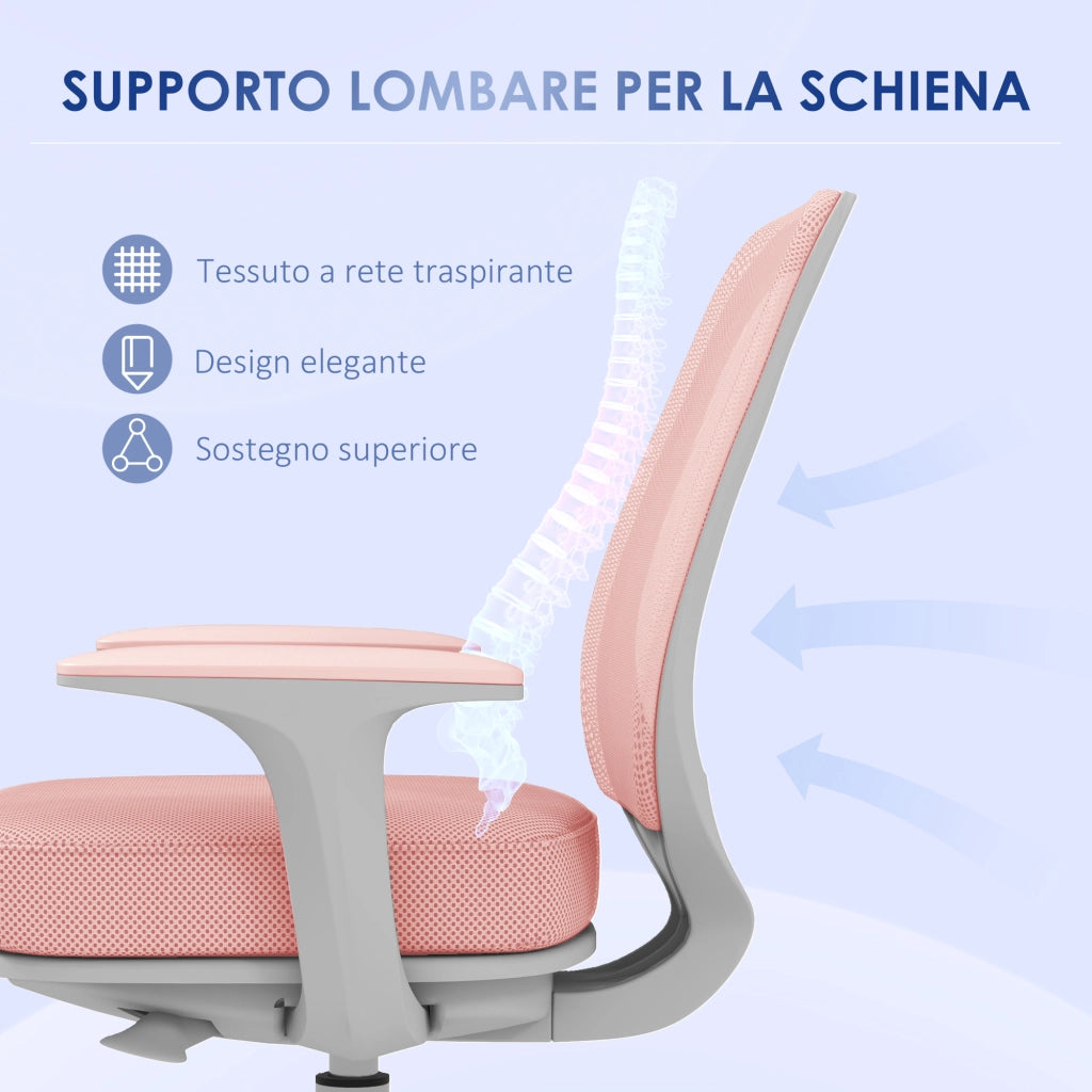 Sedia da Ufficio Ergonomica ¨C Xylo ¨C Rosa, Altezza Regolabile, 55x48x82.5-94.5 cm