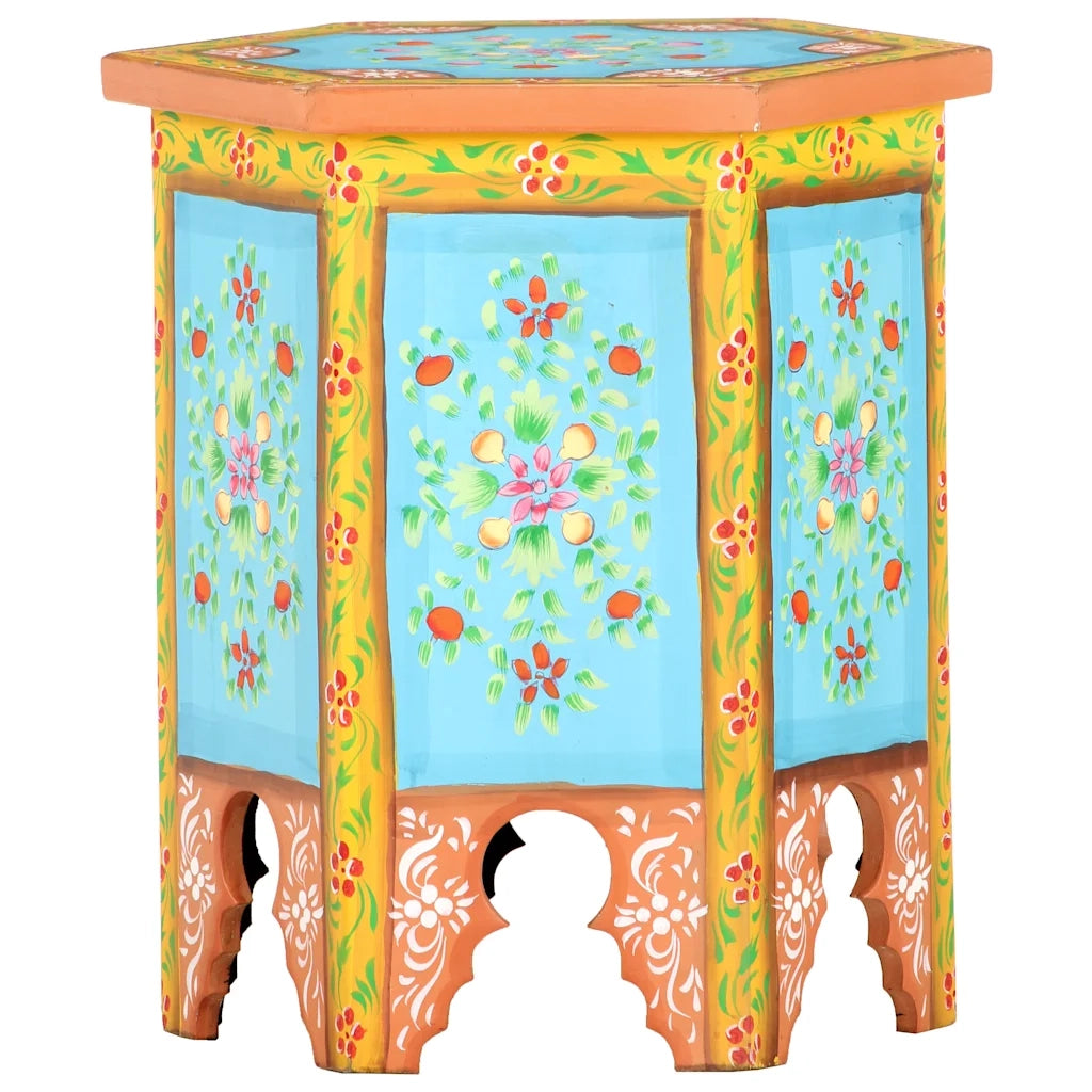 Tavolino Dipinto a Mano Multicolore 38x33x42 cm Massello Mango 285879