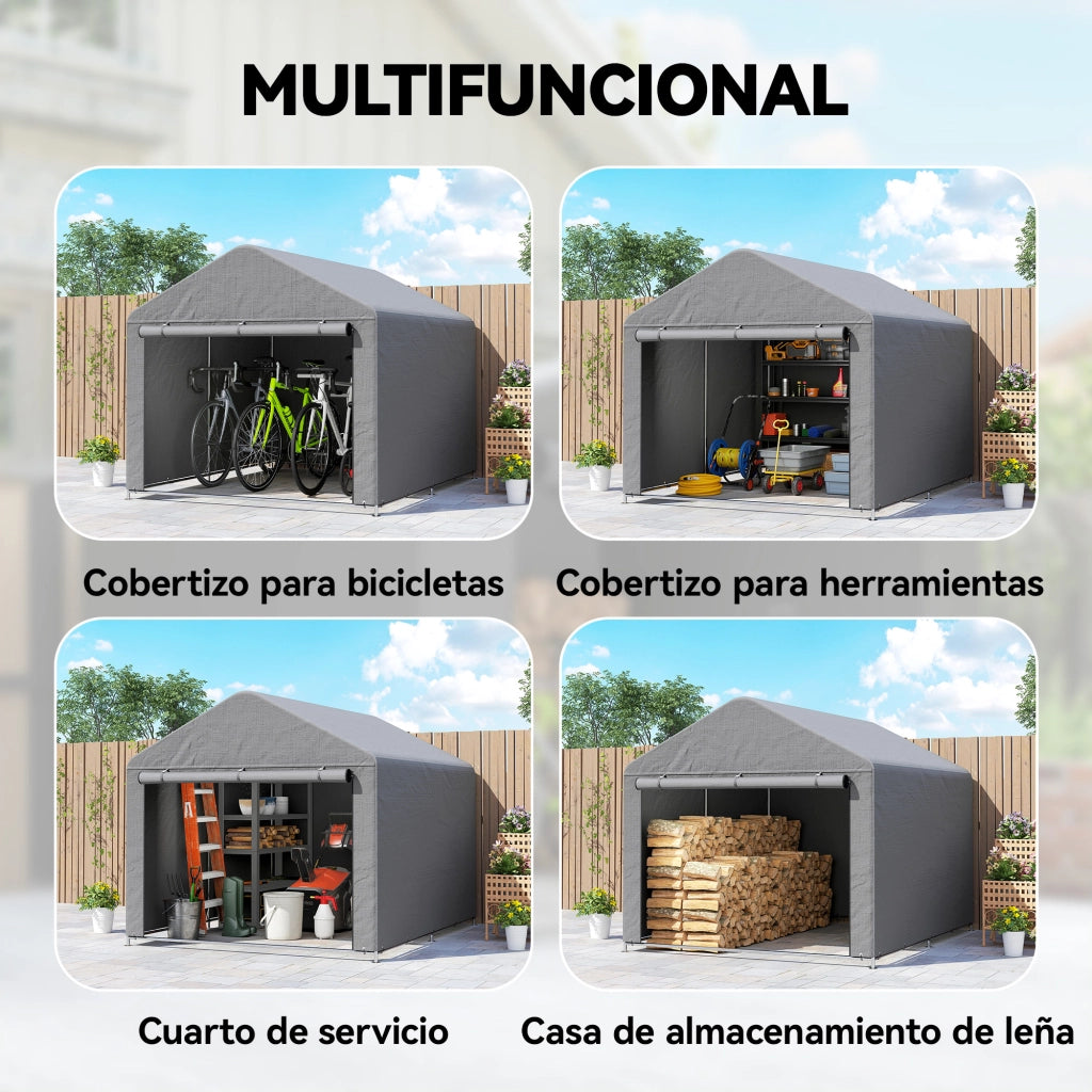 Carpa per Biciclette da Giardino ¨C Zephmum ¨C Grigio 2.4x2x2 m Impermeabile Anti-UV