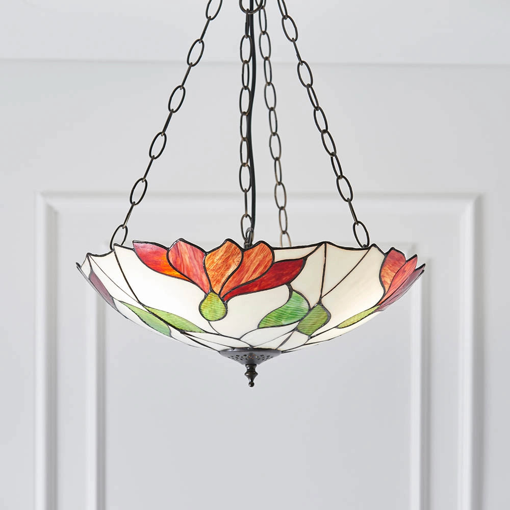 Lampada a sospensione vetrata Tiffany Botanica 3 luci E27