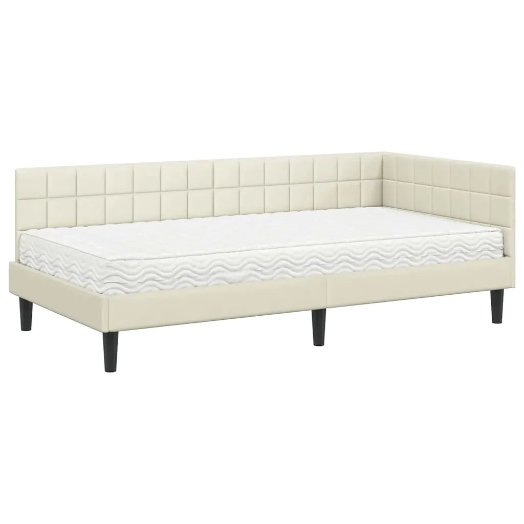 Struttura Letto Angolare con Materasso 2 pcs Crema Velluto 3393985