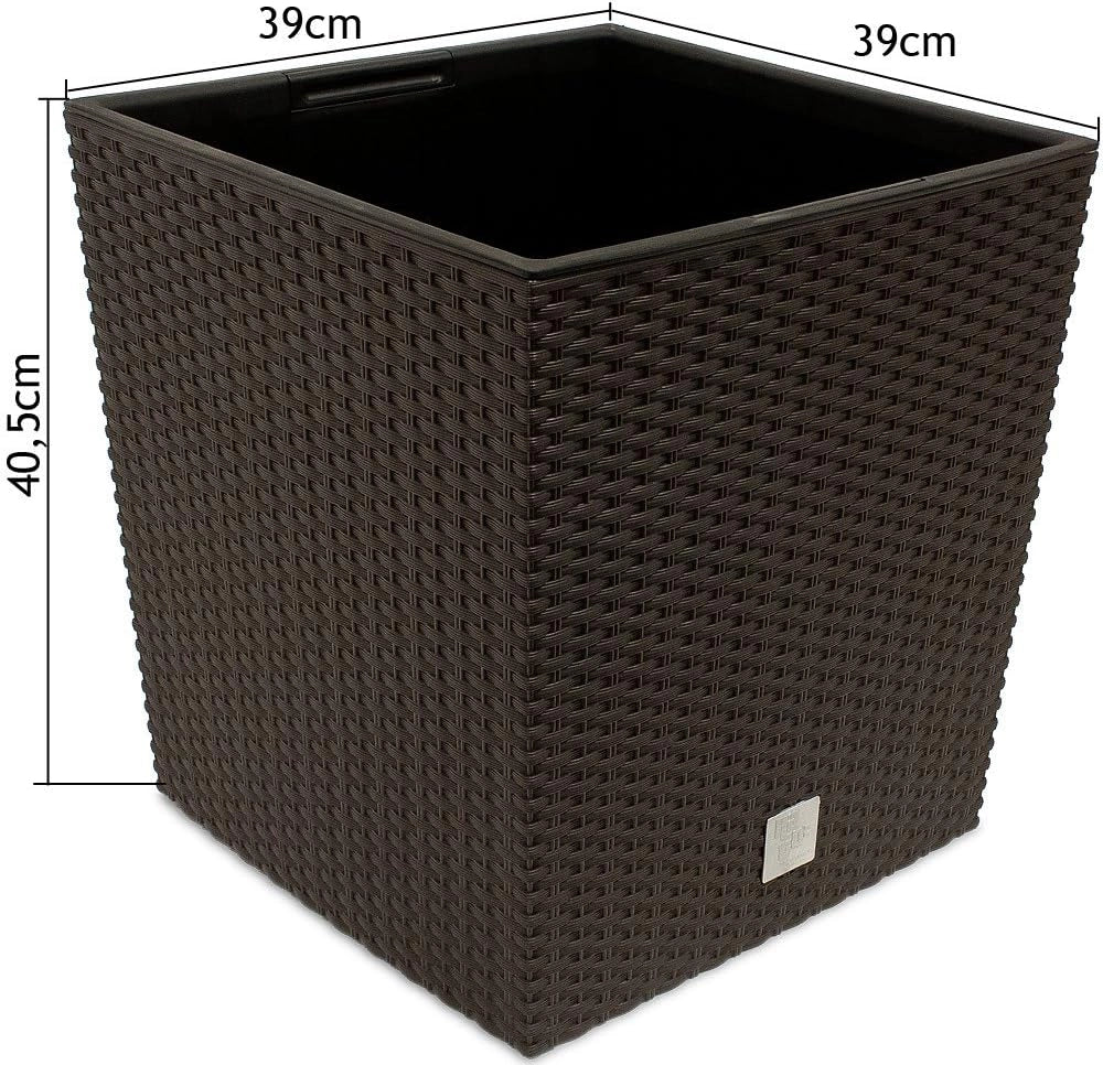 Deuba® Vaso da Fiori per Interno Esterno Fioriera Piante con Maniglie Effetto Rattan 35L Marrone