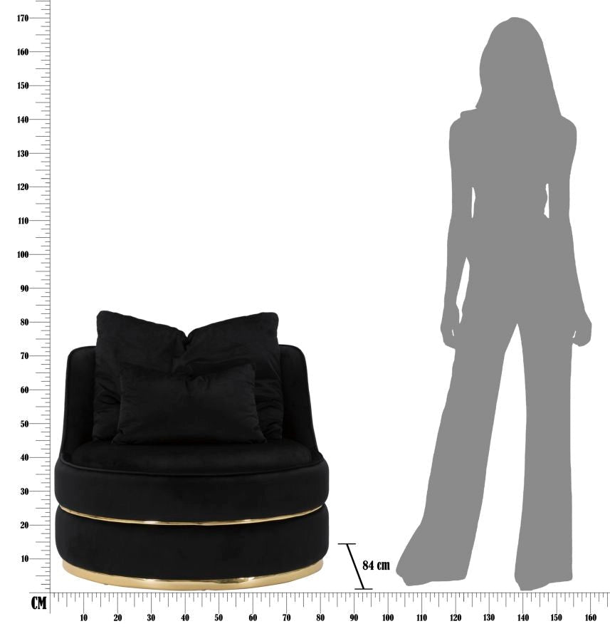 Poltrona Paris Space Nero/Oro Ø84x72 cm in Legno e Spugna Nero e Oro