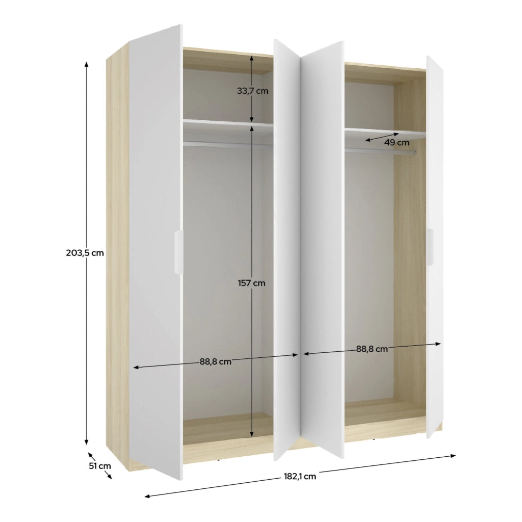 Armadio Camera da Letto Holder, Guardaroba Grande 2 Ripiani, 51x204h cm Bianco
