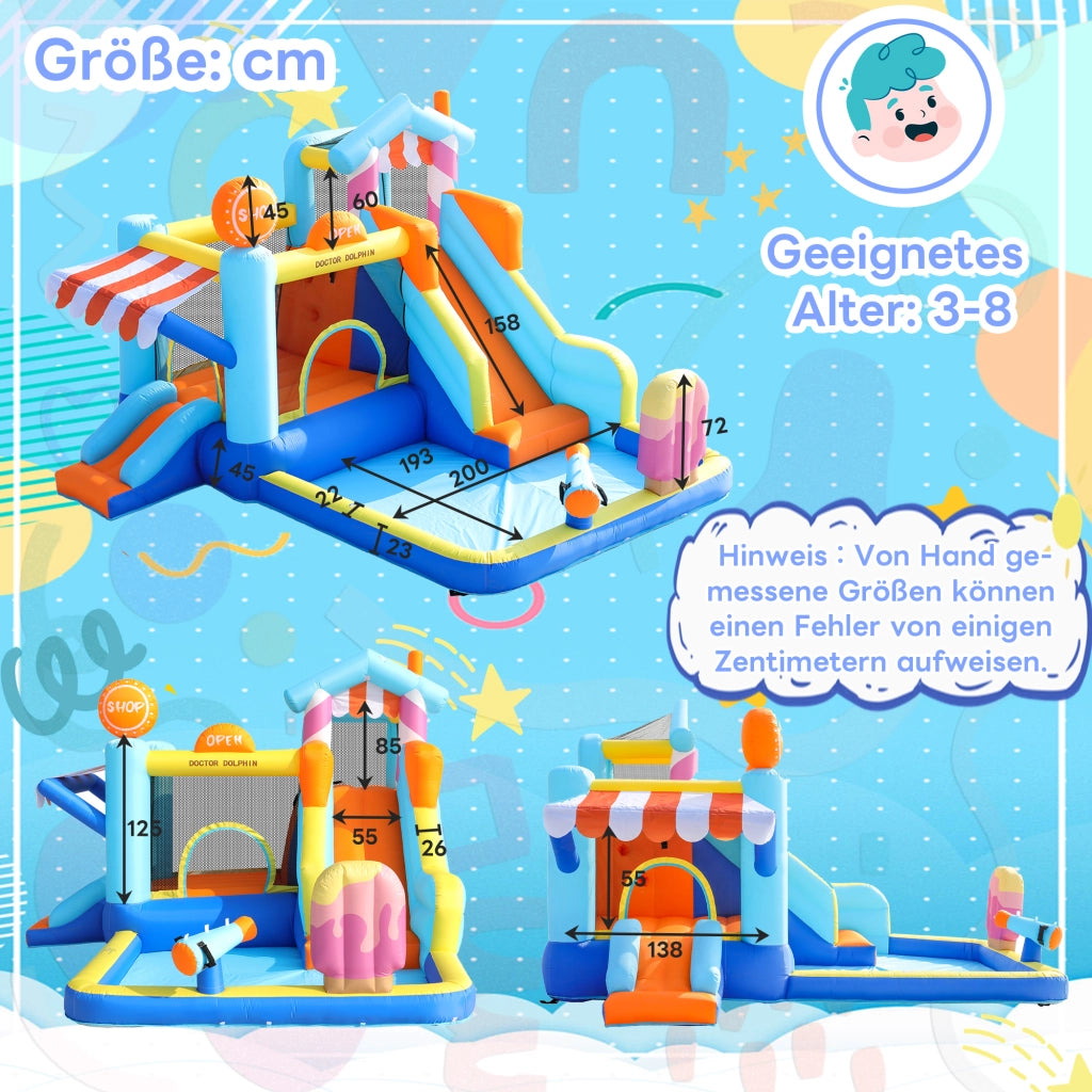 Castello gonfiabile con doppio scivolo area giochi d'acqua trampolino in tessuto oxford blu per bambini con motore 450 W