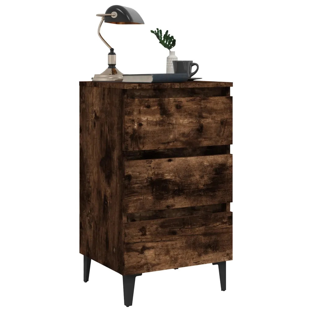 Comodino con Gambe in Metallo Rovere Fumo 40x35x69 cm 813140