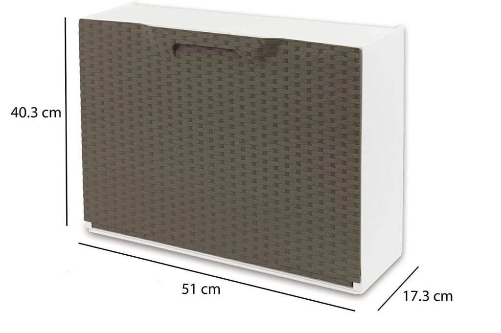 Scarpiera con 1 anta a ribalta in polipropilene effetto Aseo, Set componibile da interno o esterno, 100% Made in Italy, cm 51x18h40, colore Tortora