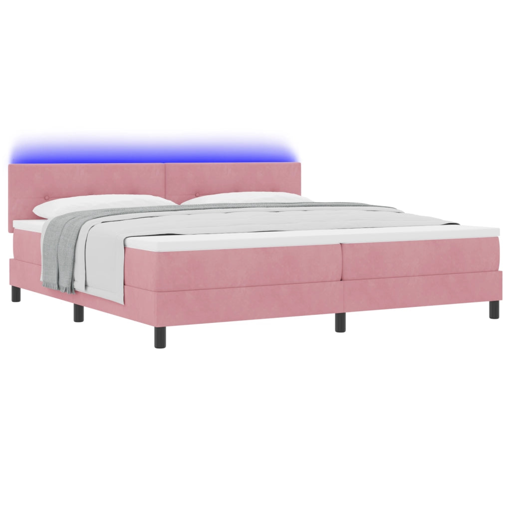Letto Box Spring con Materasso e LED Rosa 200x200 cm Velluto