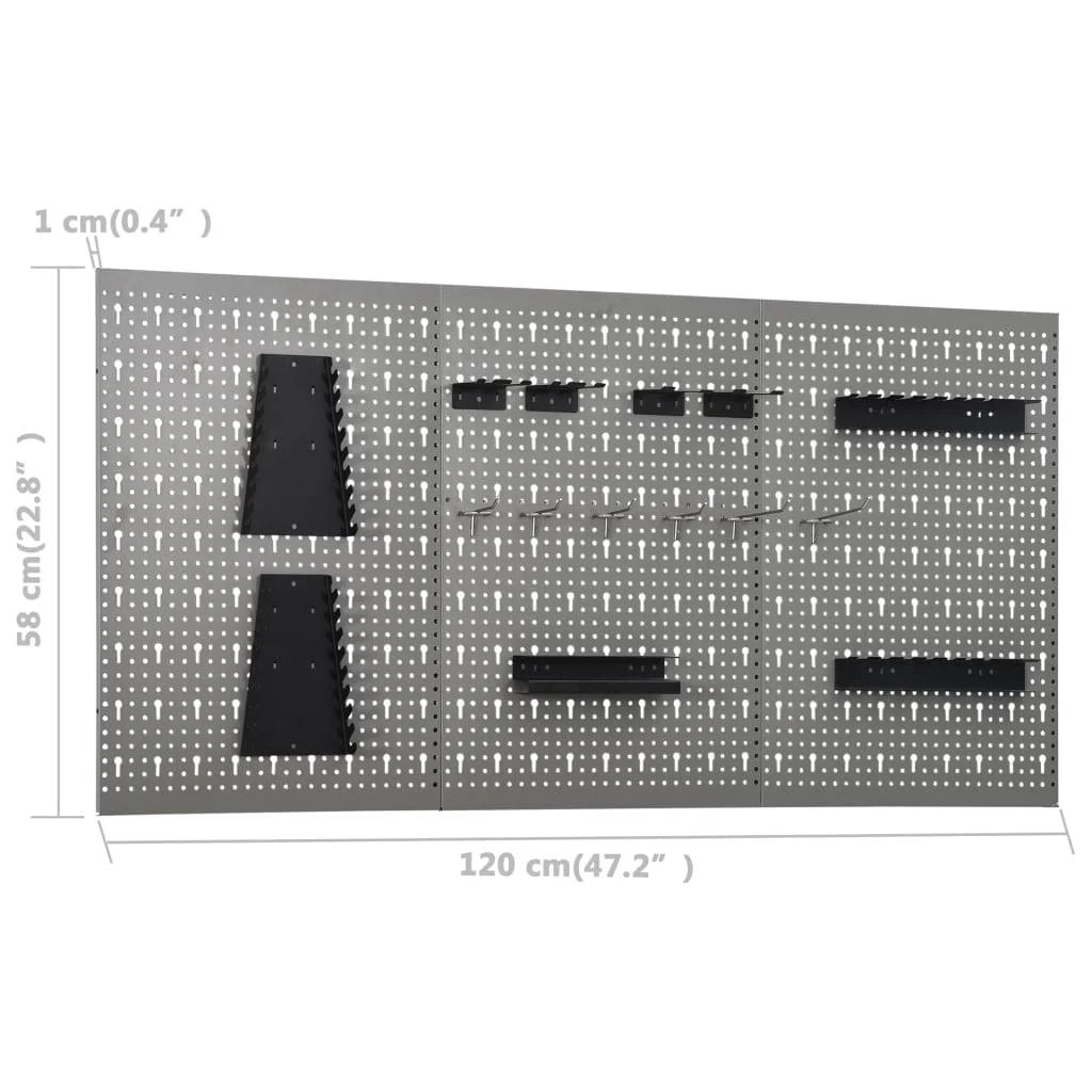 Banco da lavoro da 120 cm con 3 pannelli a parete e 1 mobiletto da garage tavolo da lavoro grigio/nero 02_0003662