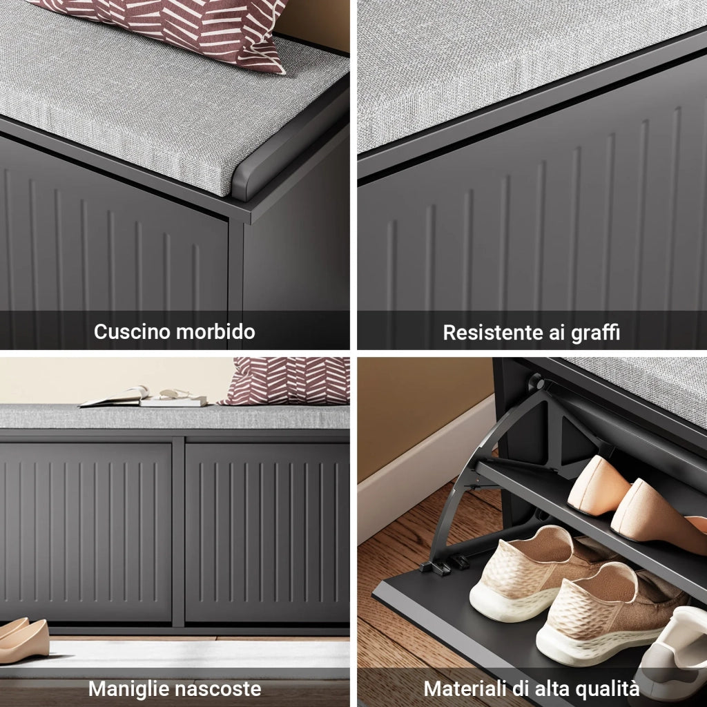 SoBuy Panca Scarpiera da Ingresso - Scarpiera Salvaspazio Slim in Legno, Panca Contenitore per 8-10 Paia di Scarpe, 158kg di Carico, Nero, 100x26x46cm, FSR98-XL-SCH