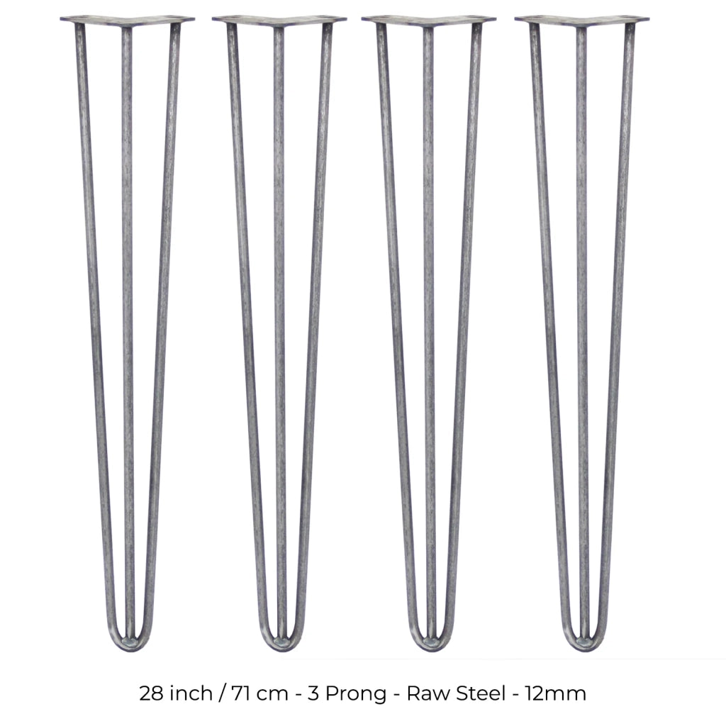 4 Gambe per Tavolo a Forcina SkiSki Legs 71cm Acciaio Naturale 3 Rebbi 12mm