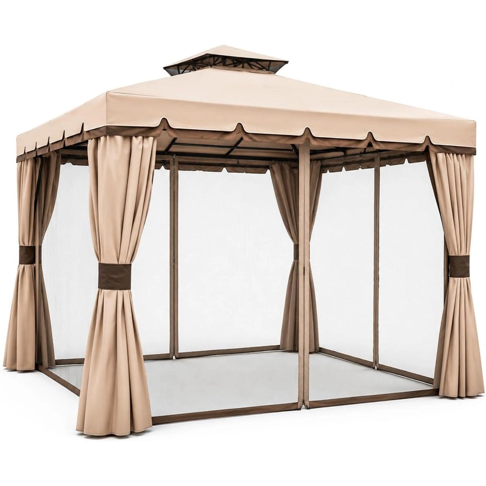 Gazebo 3X3 Metri In Alluminio Telo Impermeabile Zanzariera Antipioggia Giardino