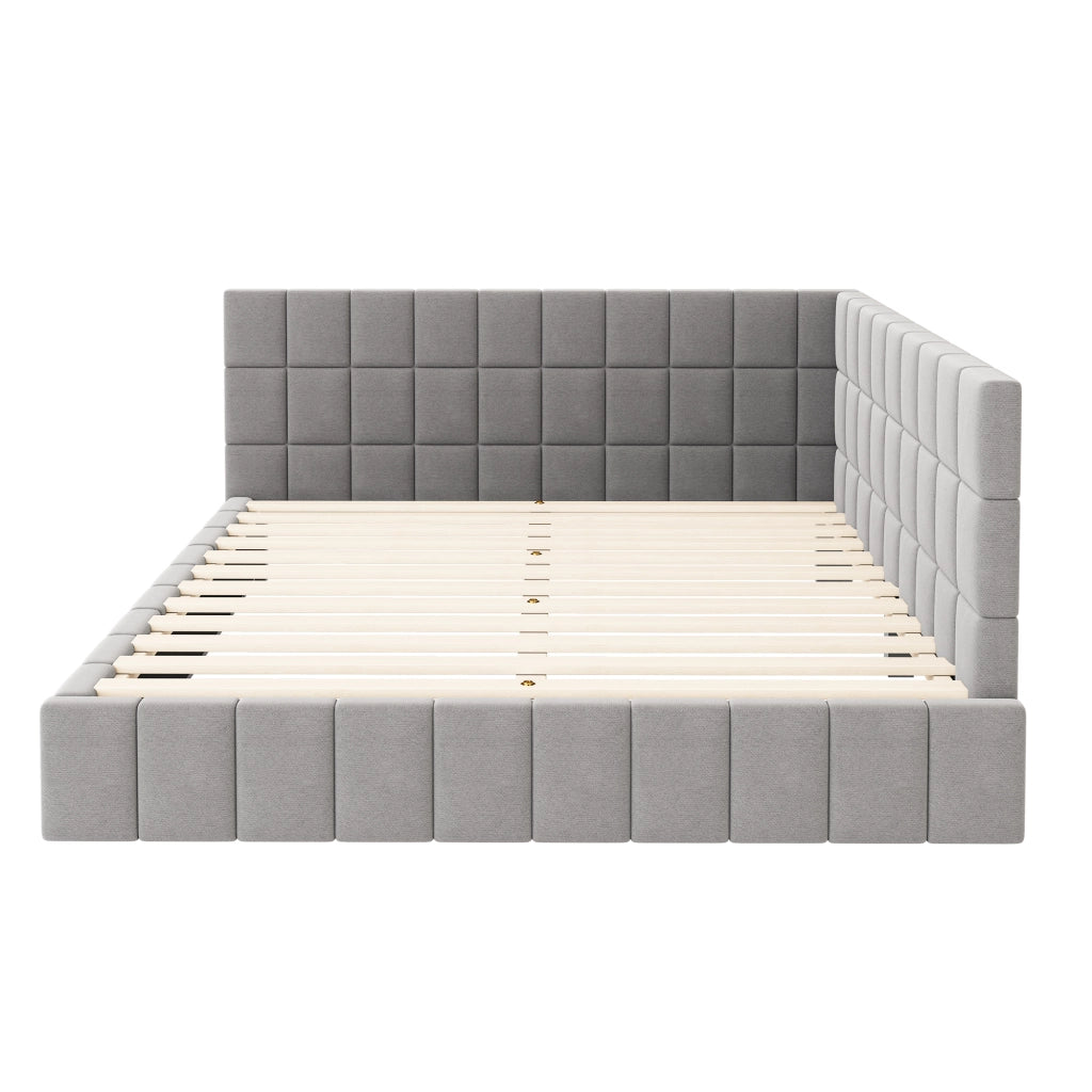 Letto imbottito multifunzione in velluto grigio 160x200 cm