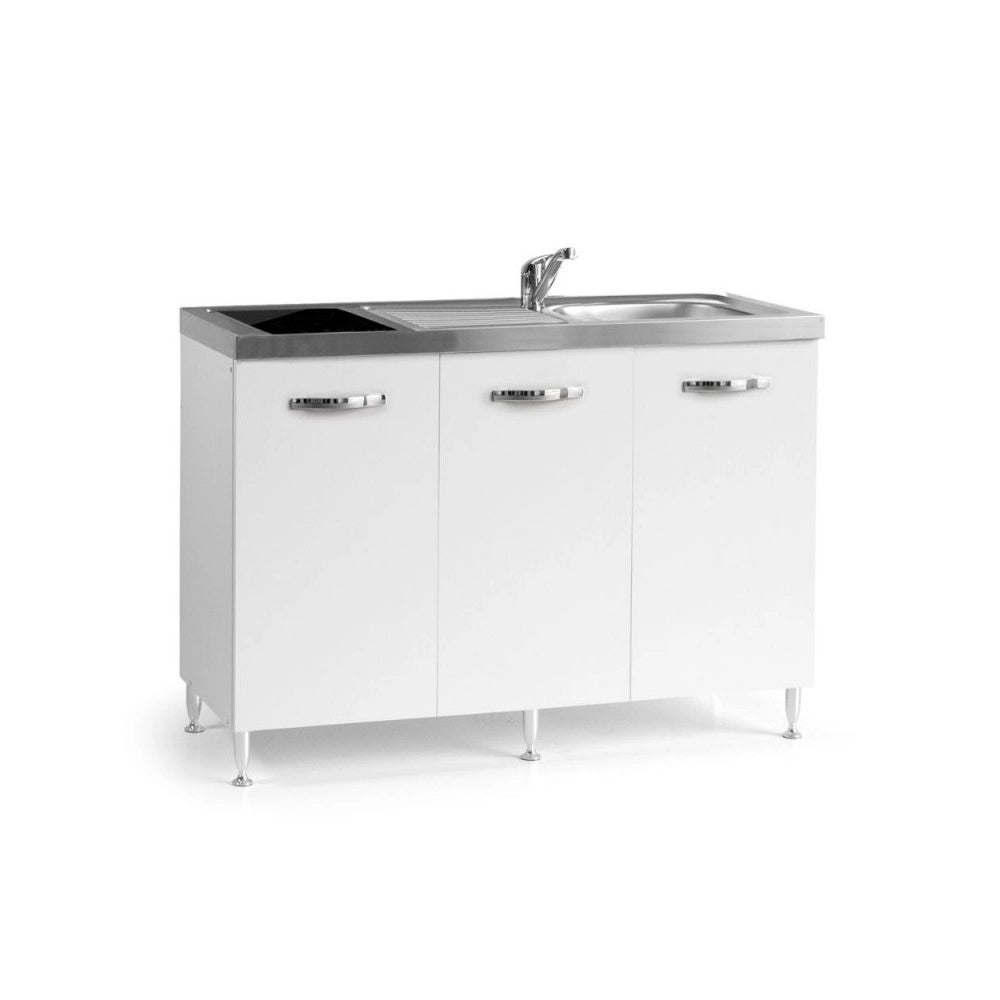 Cucinino Indiano120bolero bianco frassinato con top inox e piano cottura induzione