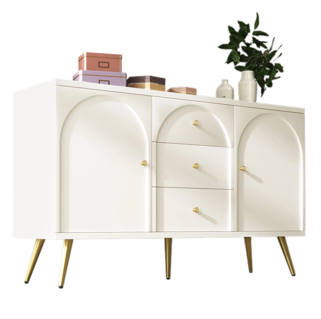Credenza con 2 ante e 3 cassetti 140x40x84 cm; crema bianco; legno e metallo