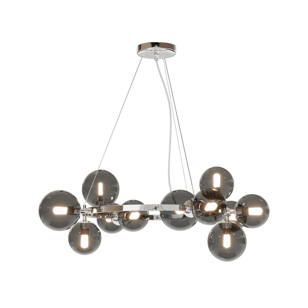 Lampadario Contemporaneo Dallas Metallo Cromo 11 Luci Diffusori Vetro Fumè