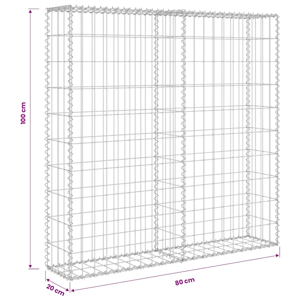 Gabbione in Acciaio Zincato Coperto 80x20x100 cm 143577