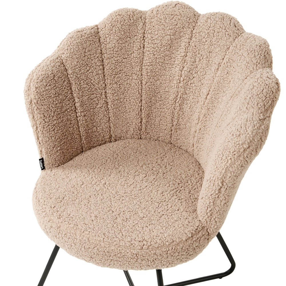 Poltrona senza braccioli con seduta rotonda in tessuto in bouclé beige e struttura in metallo soggiorno camera da letto