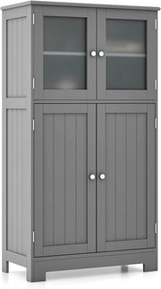 Mobile da bagno con 4 porte, ripiano regolabile a 3 livelli, cassettiera in legno per WC, ingresso, soggiorno e cucina, 60 x 30 x 109 cm (grigio)