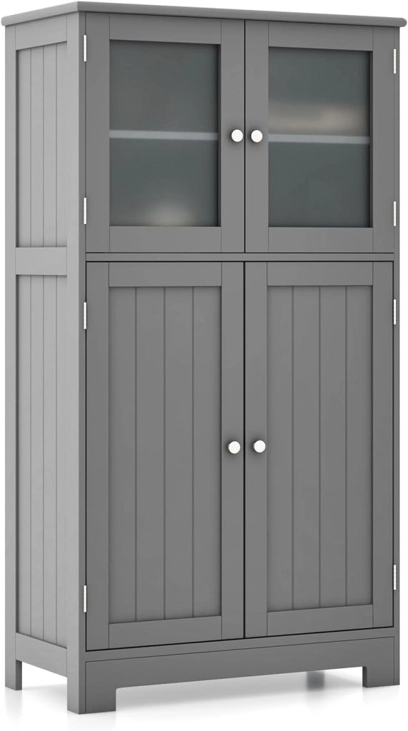 Mobile da bagno con 4 porte, ripiano regolabile a 3 livelli, cassettiera in legno per WC, ingresso, soggiorno e cucina, 60 x 30 x 109 cm (grigio)