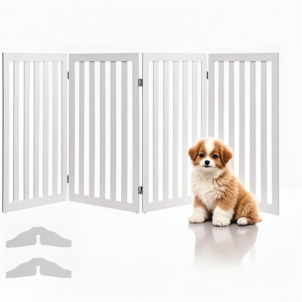 Barriera di sicurezza per cani, recinto per scale e porte pieghevoli, piedini antiscivolo, per cani e gatti, di piccole e medie dimensioni, per scale, porta, bianco (4 x 89 x 50 cm)