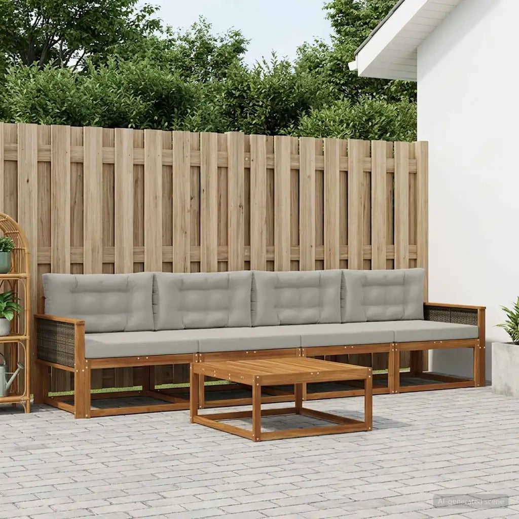 Set di divani da esterno 5 pcs Naturale e Grigio chiaro