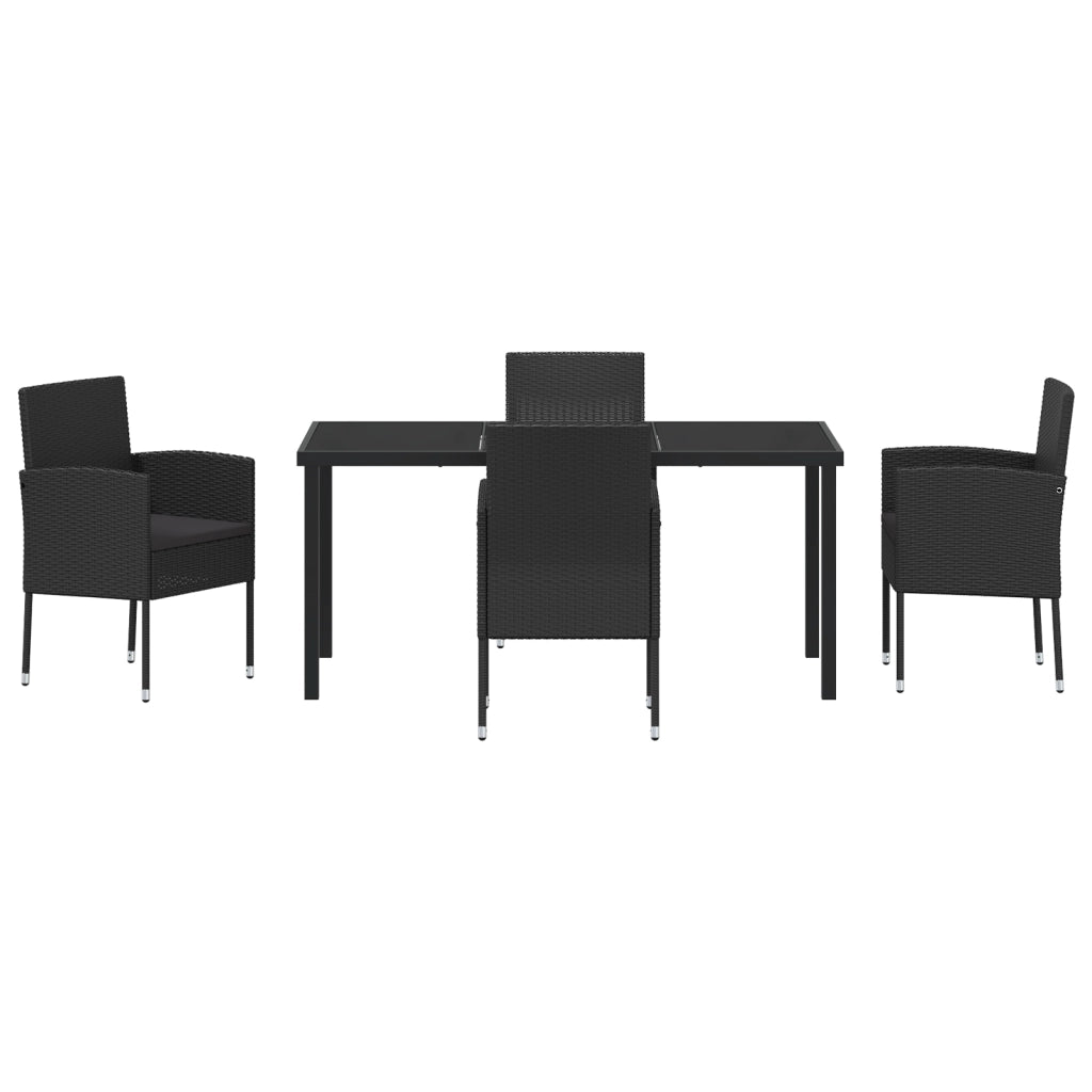Set da Pranzo da Giardino 5 Pz con Cuscini Nero Polyrattan