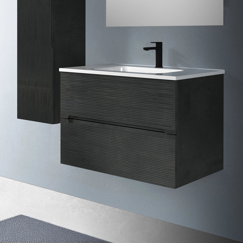Mobile bagno sospeso 80 lava cannettato 2 cassetti lavabo e specchio Rigo