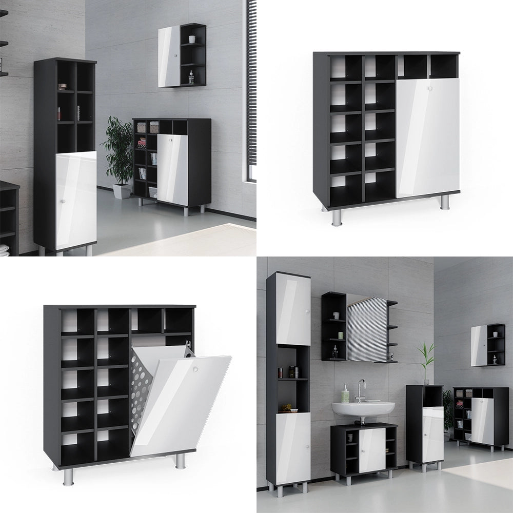 Armadietto da bagno con portabiancheria Fynn Bianco lucido 78.4 x 91.6 cm Vicco