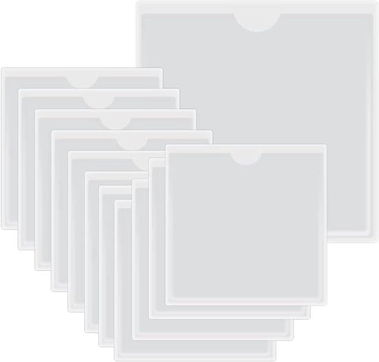 Etichette trasparenti autoadesive, contenitore autoadesivo in PVC morbido per l'organizzazione e la protezione delle carte, contenitore autoadesivo per tessere, utilizzabile per la chiusura delle scatole di vendita, 10,5*10,5cm, 12 pezzi