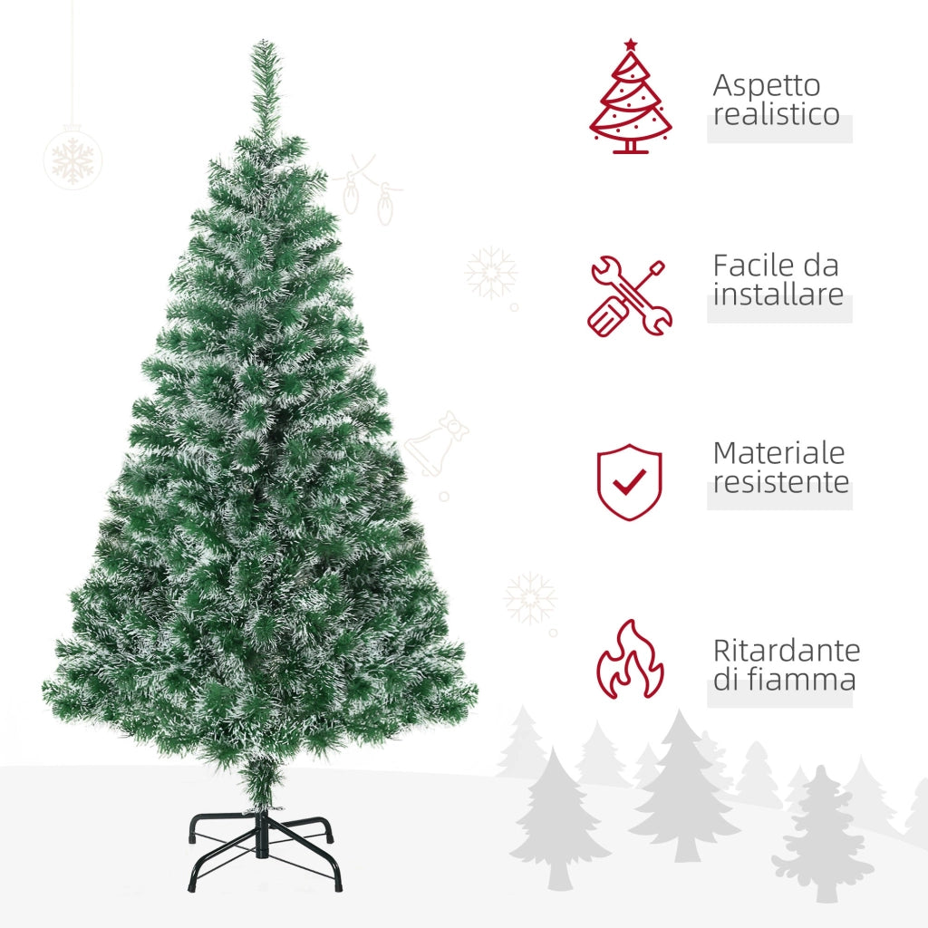 Albero di Natale Artificiale Innevato 150 cm 416 Rami Verde e Bianco