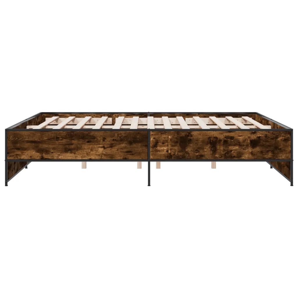 Letto matrimoniale | Letto per adulti | Giroletto Rovere Fumo 180x200 cm in Legno Multistrato Metallo