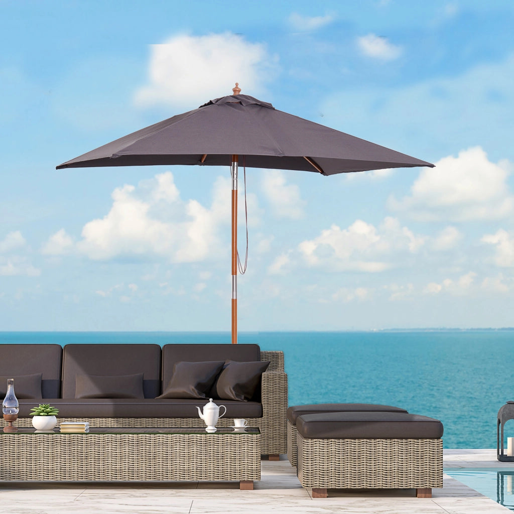 EasyComfort Ombrellone da Giardino Inclinabile 2x1.5 m con 6 Stecche e Palo in Legno di Abete, Grigio Scuro