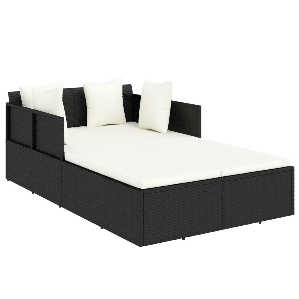 Lettino con Cuscini Nero 182x118x63 cm in Polyrattan CFW6708488