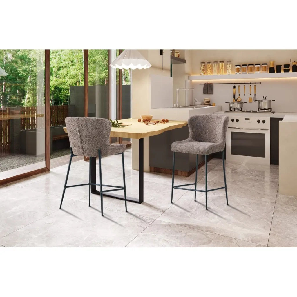 Sedia da bancone LISE - Tessuto bouclé colore sabbia - Piedi in metallo nero - Stile design/industriale