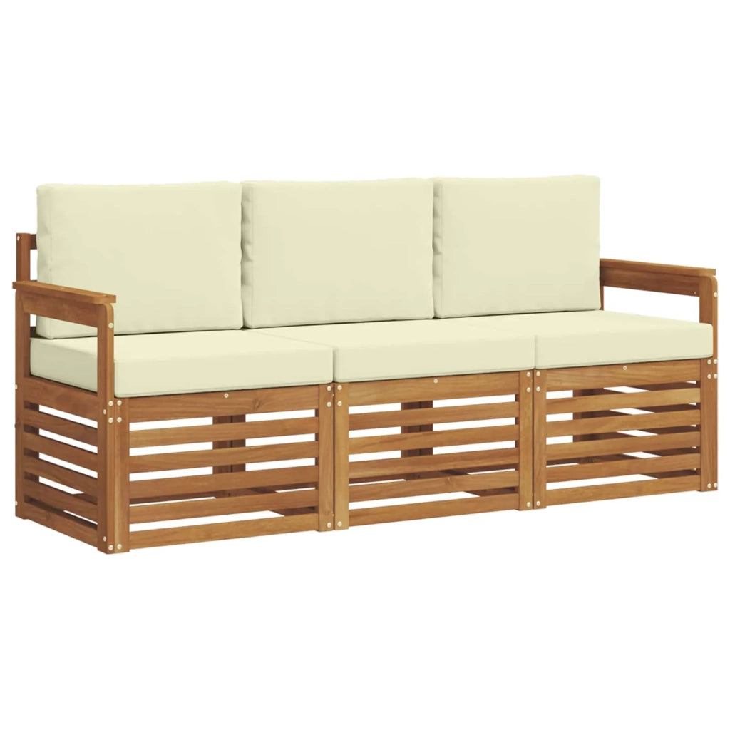 Set divani 3 pz Naturale e Crema Legno di Acacia Massello 3374275