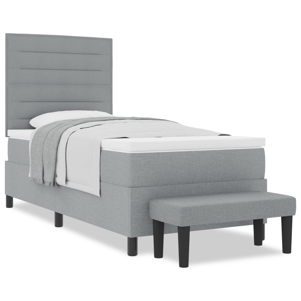 Letto Box Spring con Materasso e Panchina Grigio Chiaro 100x200 cm Tessuto