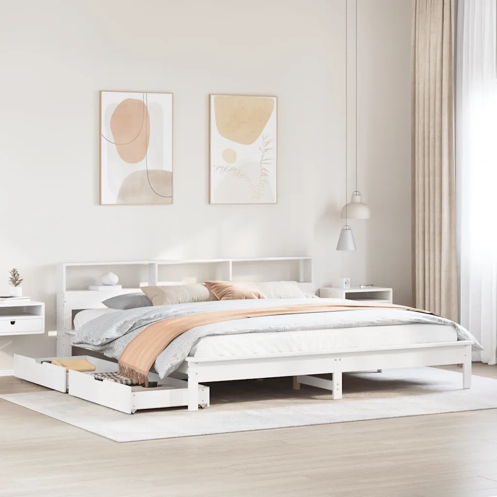 Letto matrimoniale | Letto per adulti | Giroletto con Libreria senza Materasso 180x200 cm in Legno Pino