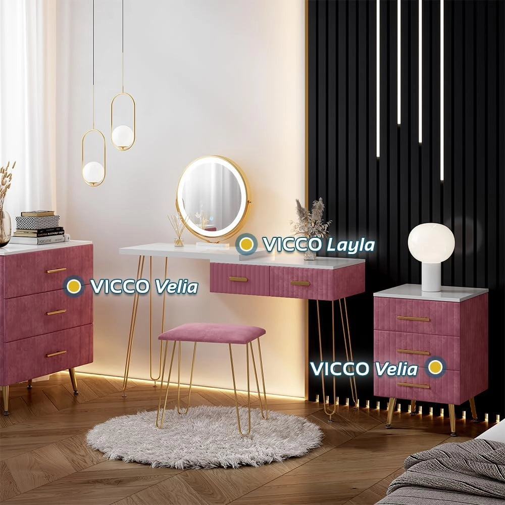 Comodino Velia, rosa, 41 x 62 cm Set di 2