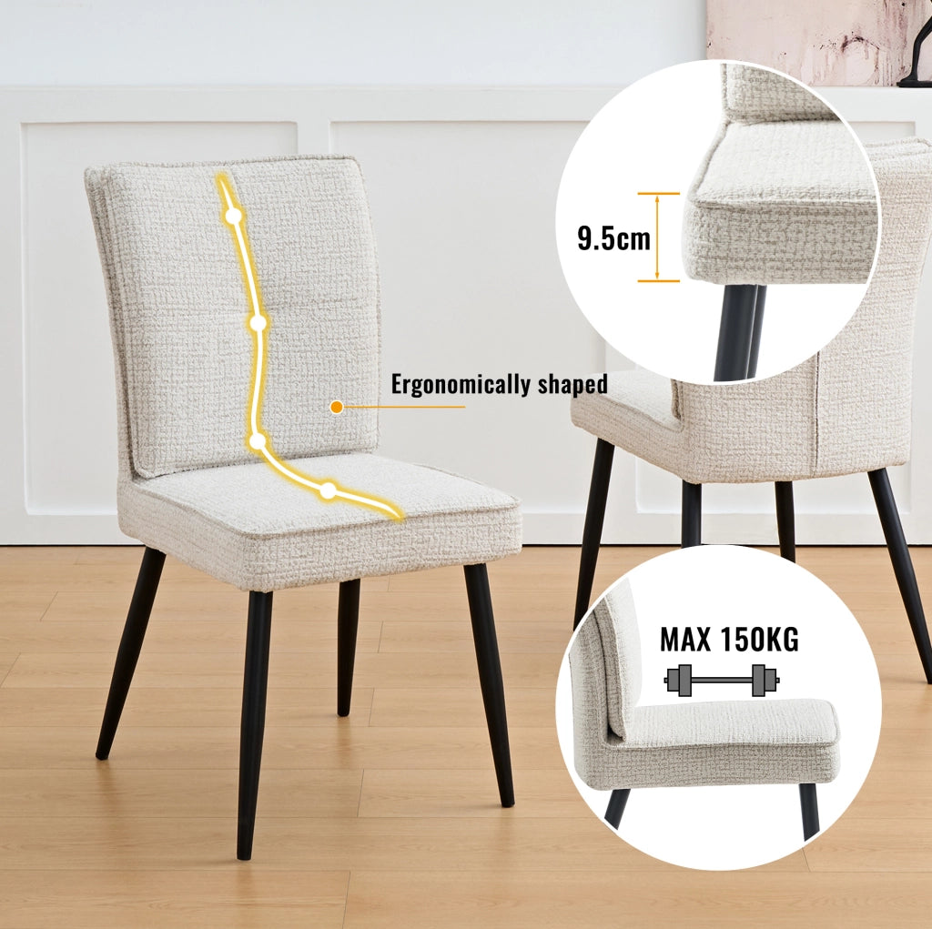 Set di 2 sedie imbottite in ciniglia con gambe in metallo