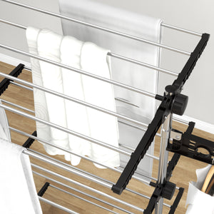 Stendino Verticale 4 Ripiani Regolabili 142x55x172 cm in Acciaio e Plastica Nero e Argento