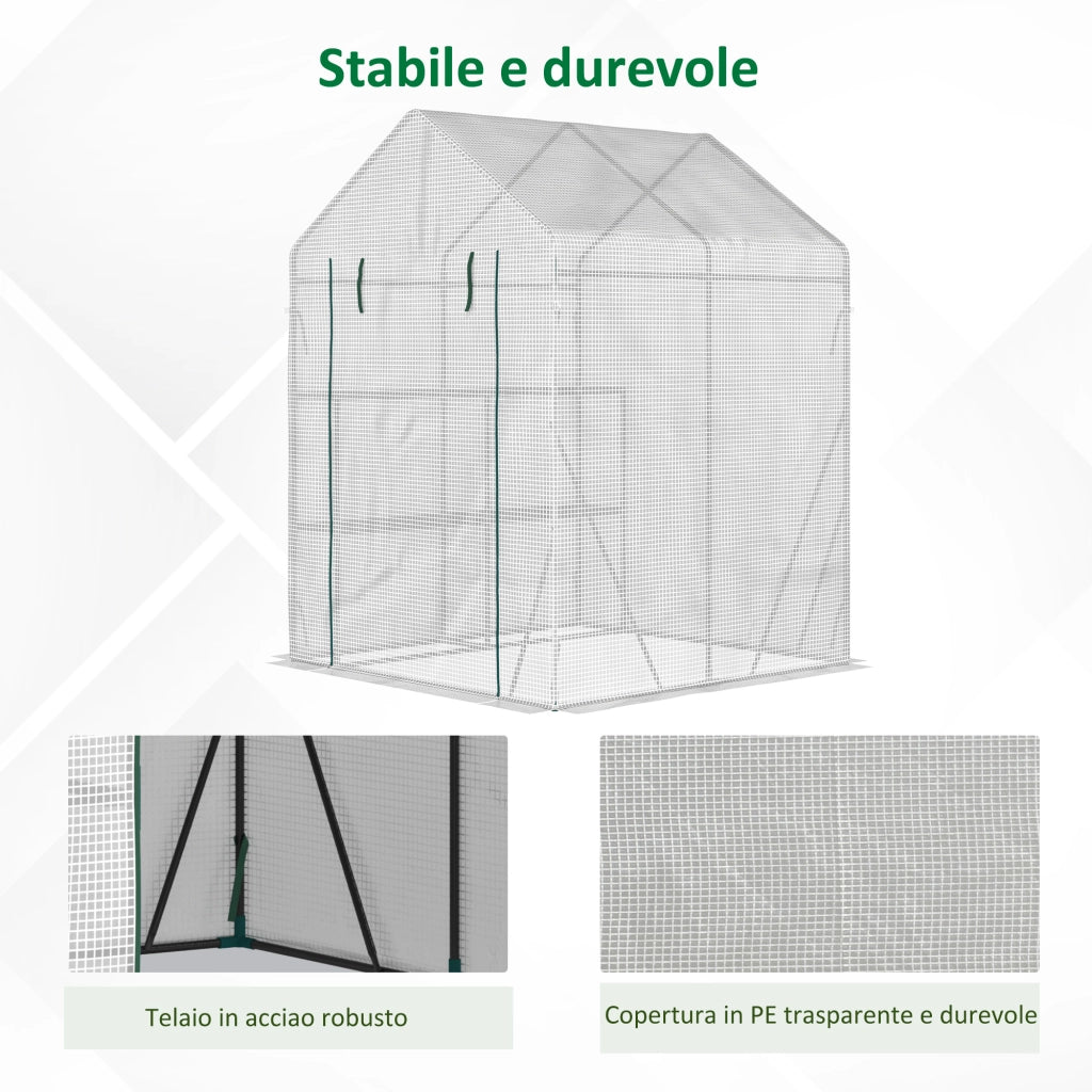Serra da Giardino in Acciaio e PE con Scaffali ¨C Zephmum ¨C 143x143x195 cm Bianco