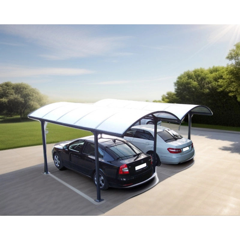 Tettoia doppia per auto da giardino in alluminio 485x590 cm – copertura auto carport con tetto curvo policarbonato 6 mm – CAR6048ALRPT Foresta