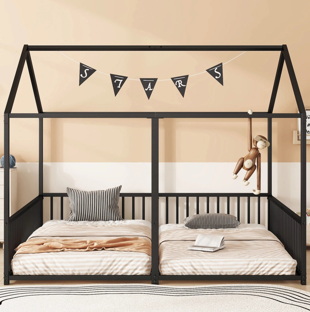 Letto a castello per bambini 90x200 cm in metallo nero
