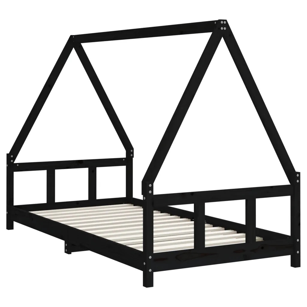 Giroletto per Bambini | Letto Infantile | Lettino Nero 90x190 cm in Legno Massello di Pino