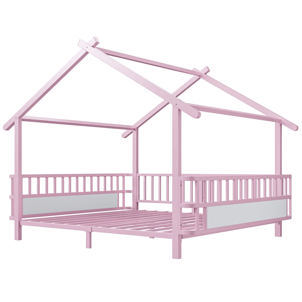 LETTO per bambini 140 x 200 cm in metallo rosa con struttura a casa e sponde