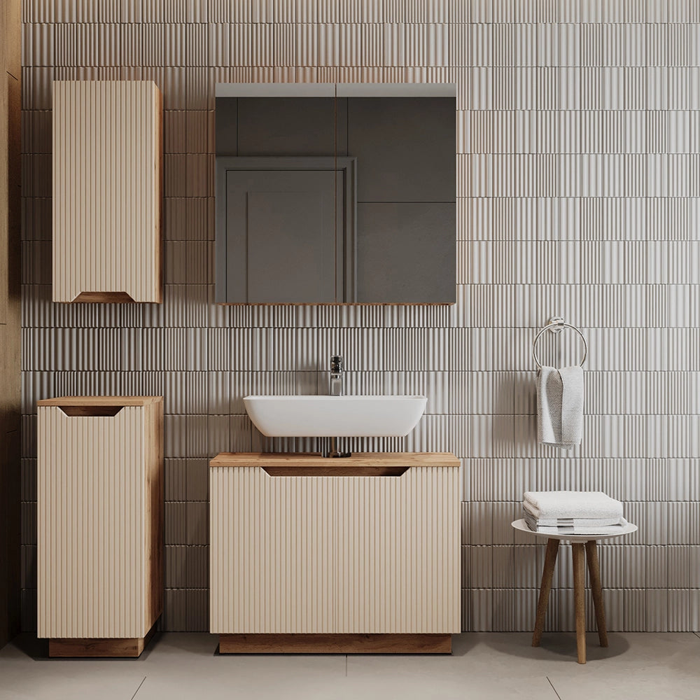 Vicco Set di mobili da bagno Rovere/cashmere a righe 4 parti