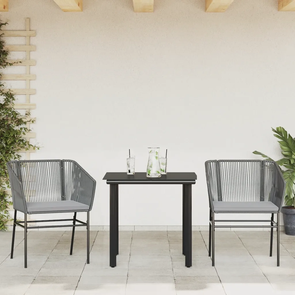 Set da Pranzo da Giardino 3 pz | Set Salotto da Giardino con Cuscini in Polyrattan Vetro