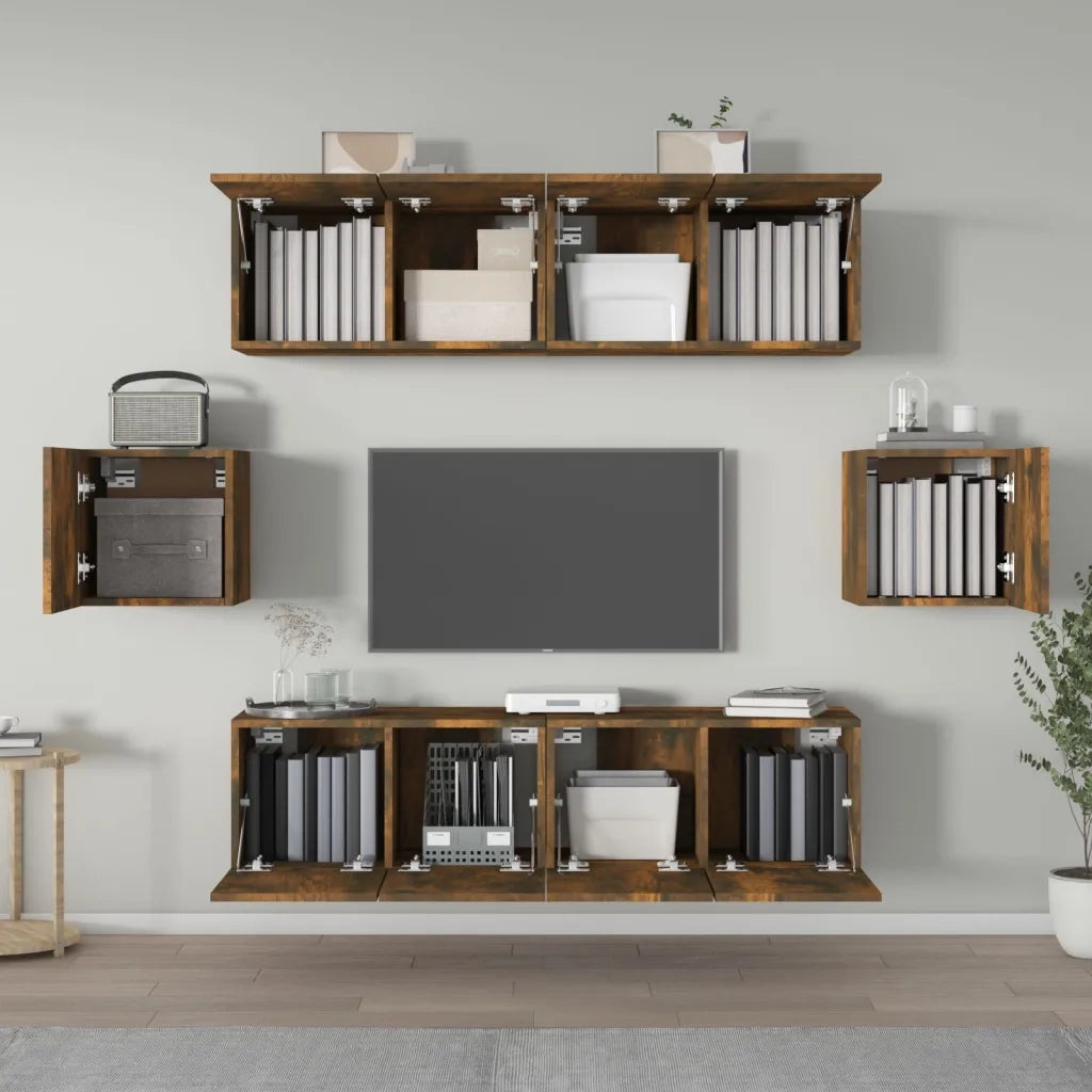 Set di Mobili Porta TV 6 pz Rovere Fumo in Legno Multistrato 3120266